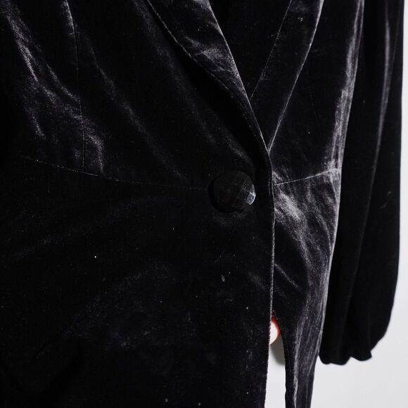 VTG Aris A Black Velvet Blazer Silk Blend Jacket Womens L Dark Academia Vamp SEE - Picture 4 of 12